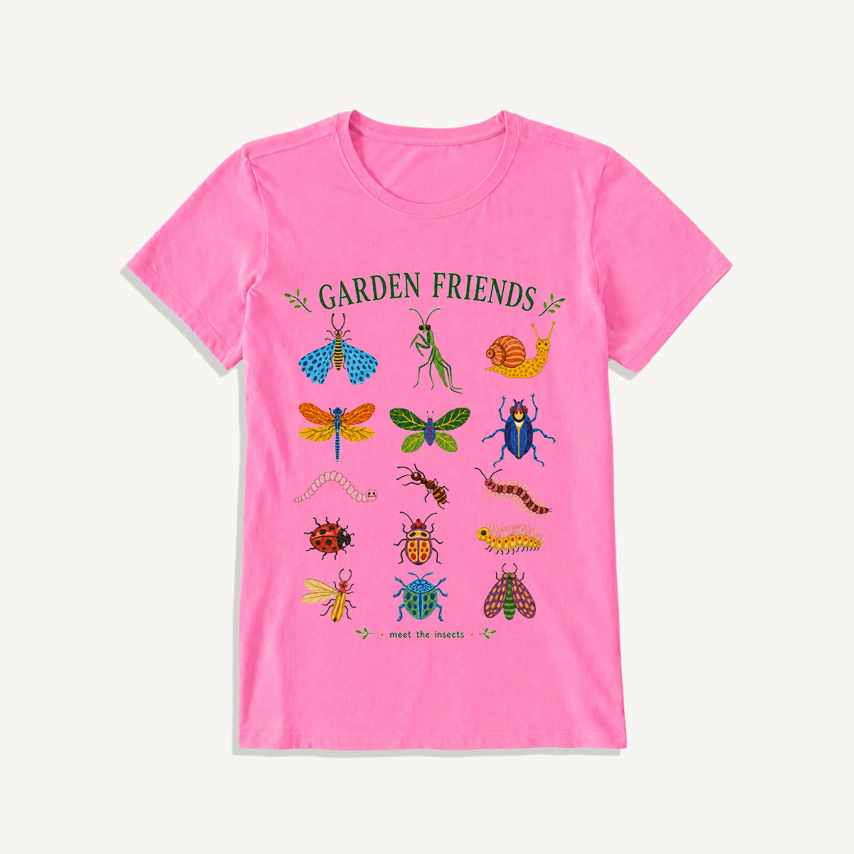 Garden Friends Insect Chart Print Crew Neck Cotton Tee