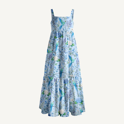 Elegant Parrots in Bloom Pattern Print Wide Straps Maxi Dress With Pockets