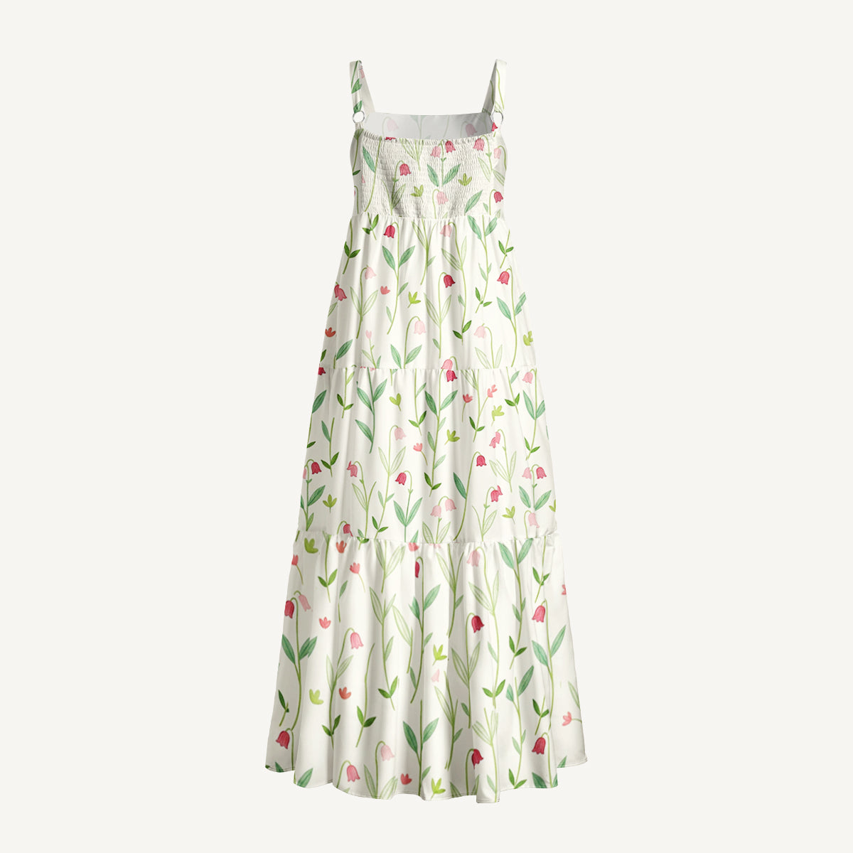 Pastel Tulip Garden Print Wide Straps Maxi Dress With Pockets