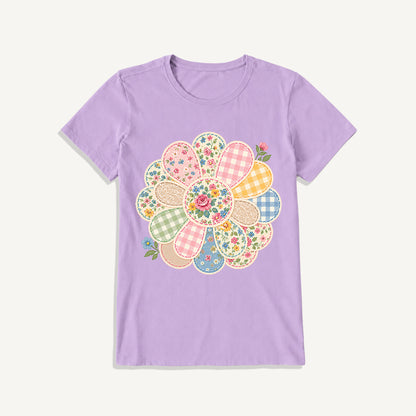 Cottage Patchwork Bloom Print Crew Neck Cotton Tee