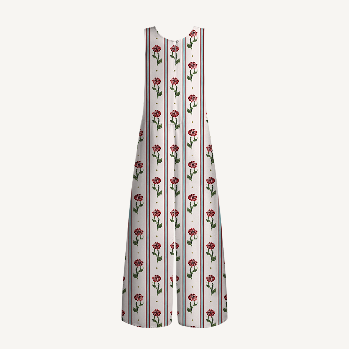 V-Neck Crimson Dianthus Boho Jumpsuit with Pockets for Women