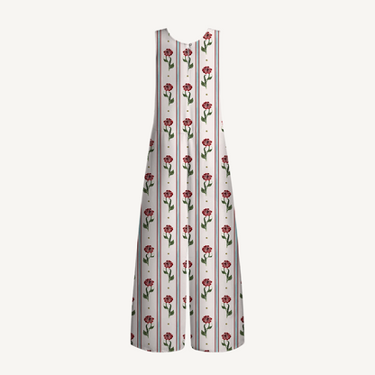 V-Neck Crimson Dianthus Boho Jumpsuit with Pockets for Women