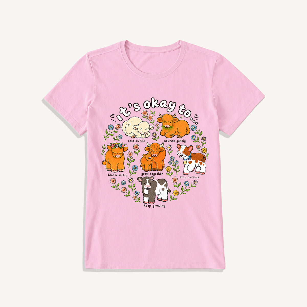 Gentle Growth Highland Cows Print Crew Neck Cotton Tee