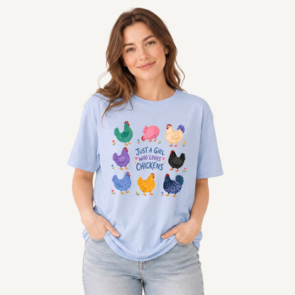 Colorful Chicken Garden Print Crew Neck Cotton Tee