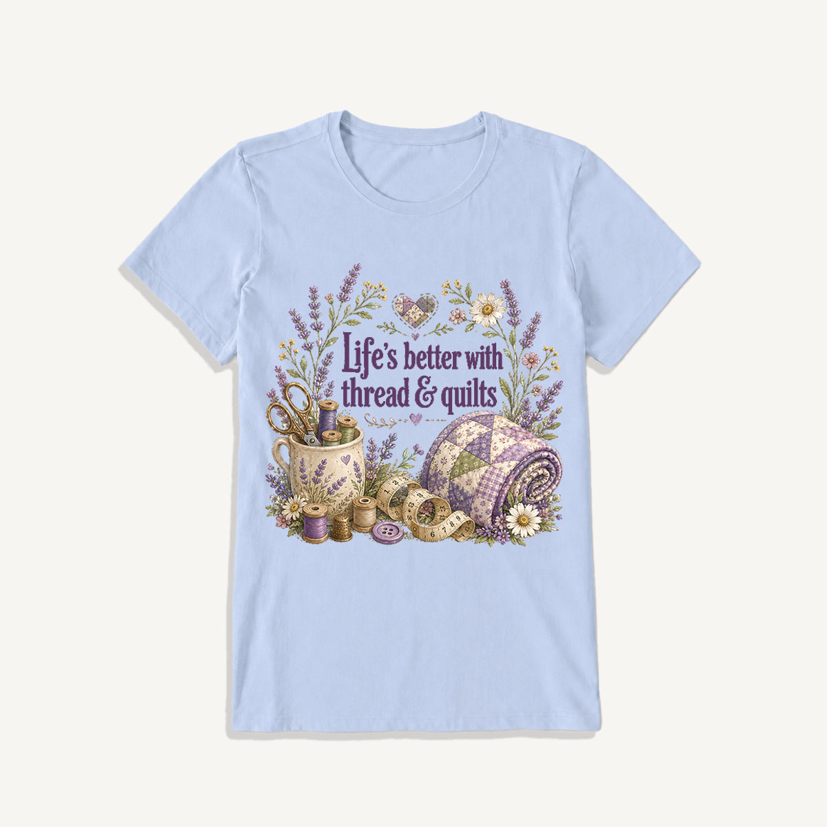 Stitched Quiet Happiness Print Crew Neck Cotton Tee