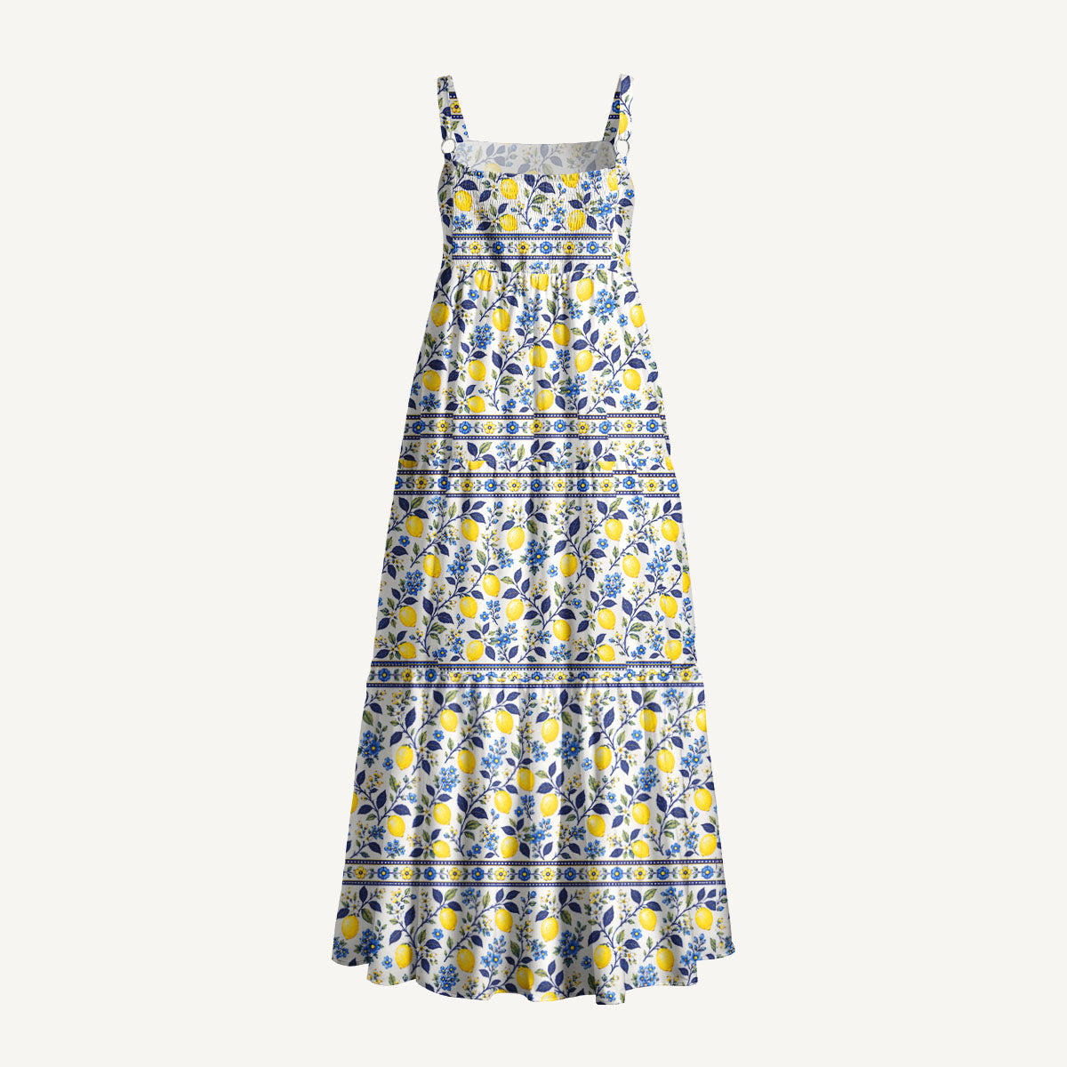 Lemon Floral Print Wide Straps Maxi Dress With Pockets