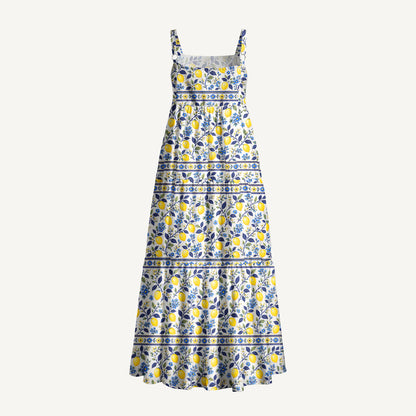 Lemon Floral Print Wide Straps Maxi Dress With Pockets