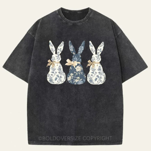 Vintage Floral Blue Bunny Washed T-Shirt