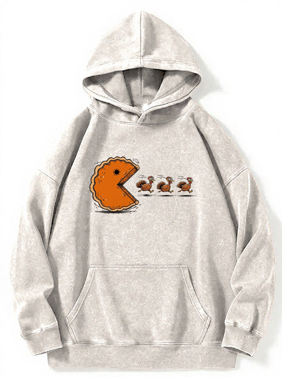 Vintage Thanksgiving Pumpkin Pie Chasing Washed Hoodie