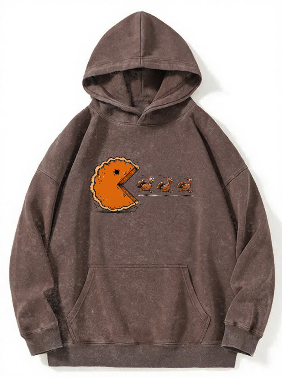 Vintage Thanksgiving Pumpkin Pie Chasing Washed Hoodie