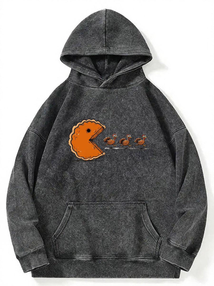 Vintage Thanksgiving Pumpkin Pie Chasing Washed Hoodie